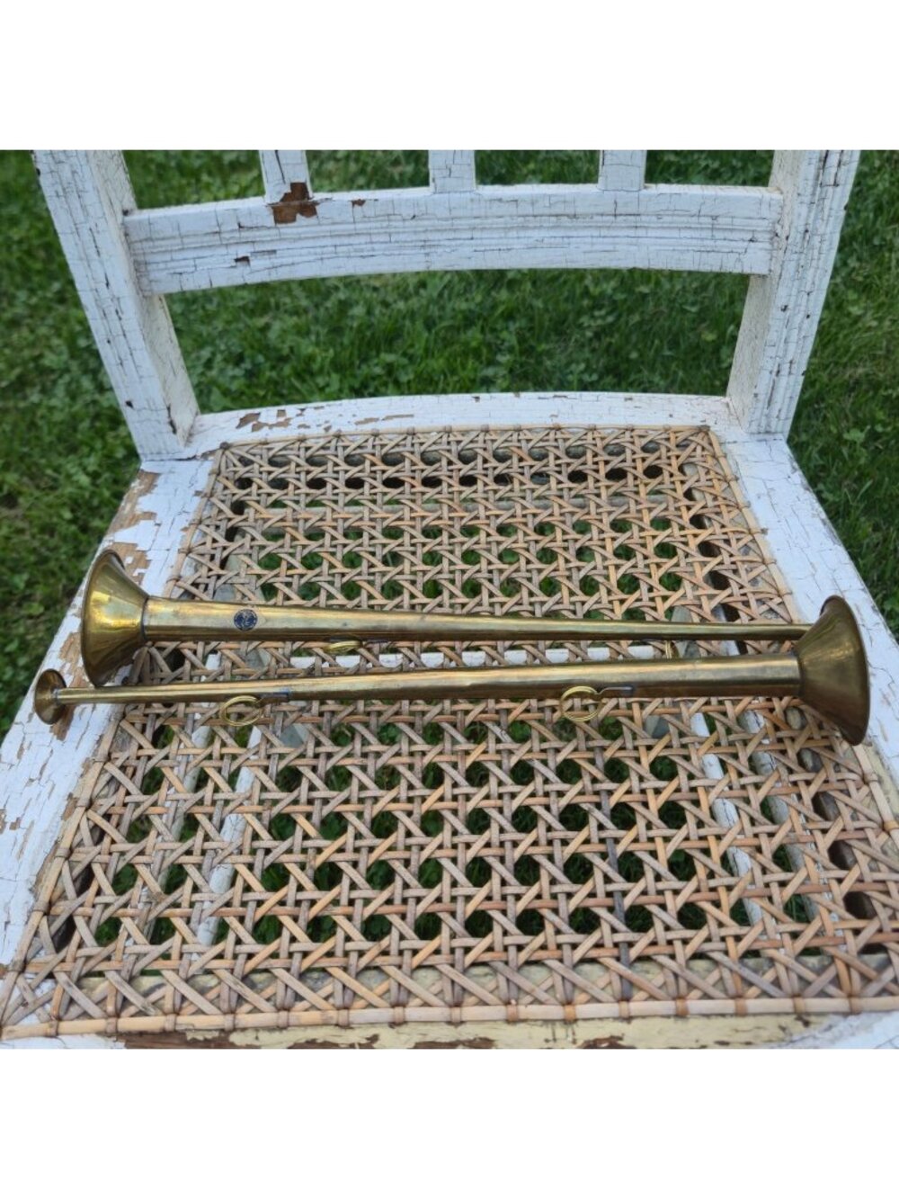 VTG Brass Horns for Christmas crafts wreaths holiday decor Horn Bugle Set Of 2